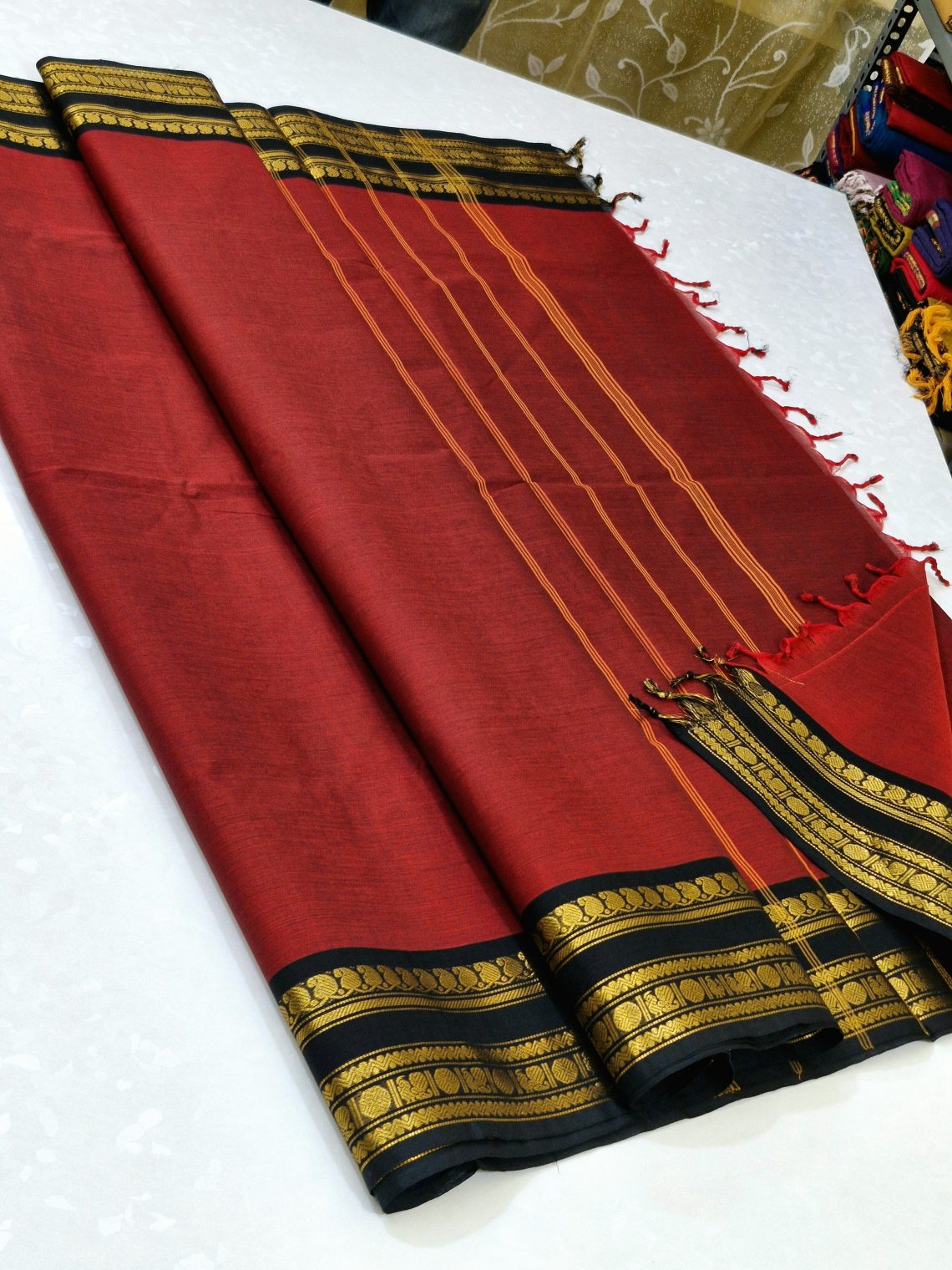 Kanchi Cotton Sarees Dark Rust
