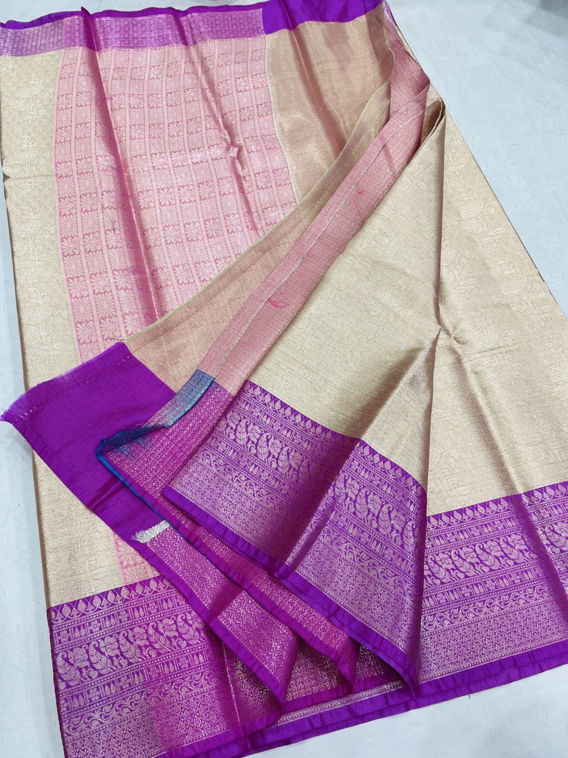 Purple Contrast Tissue Saree