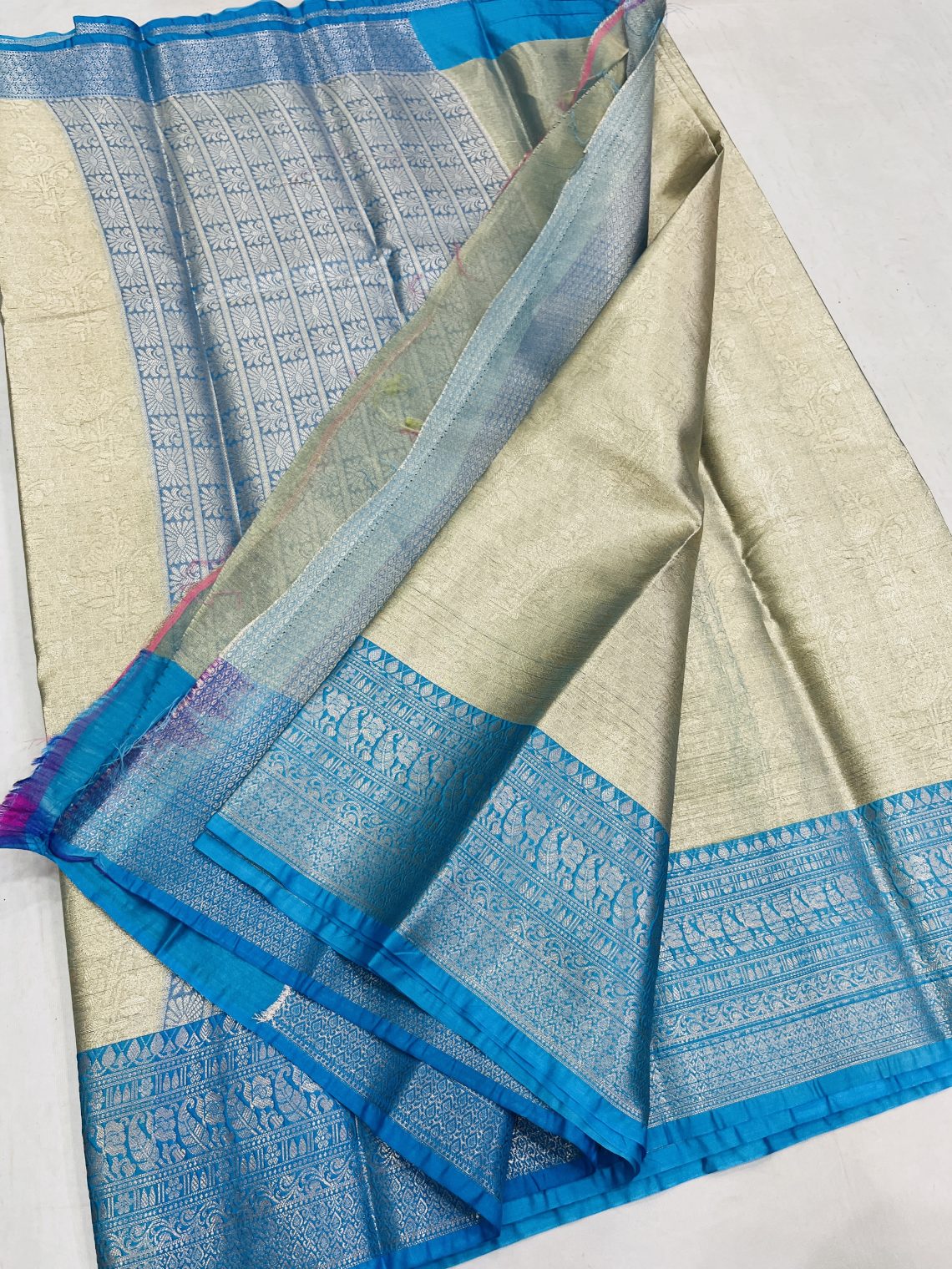 Blue Contrast Tissue Saree