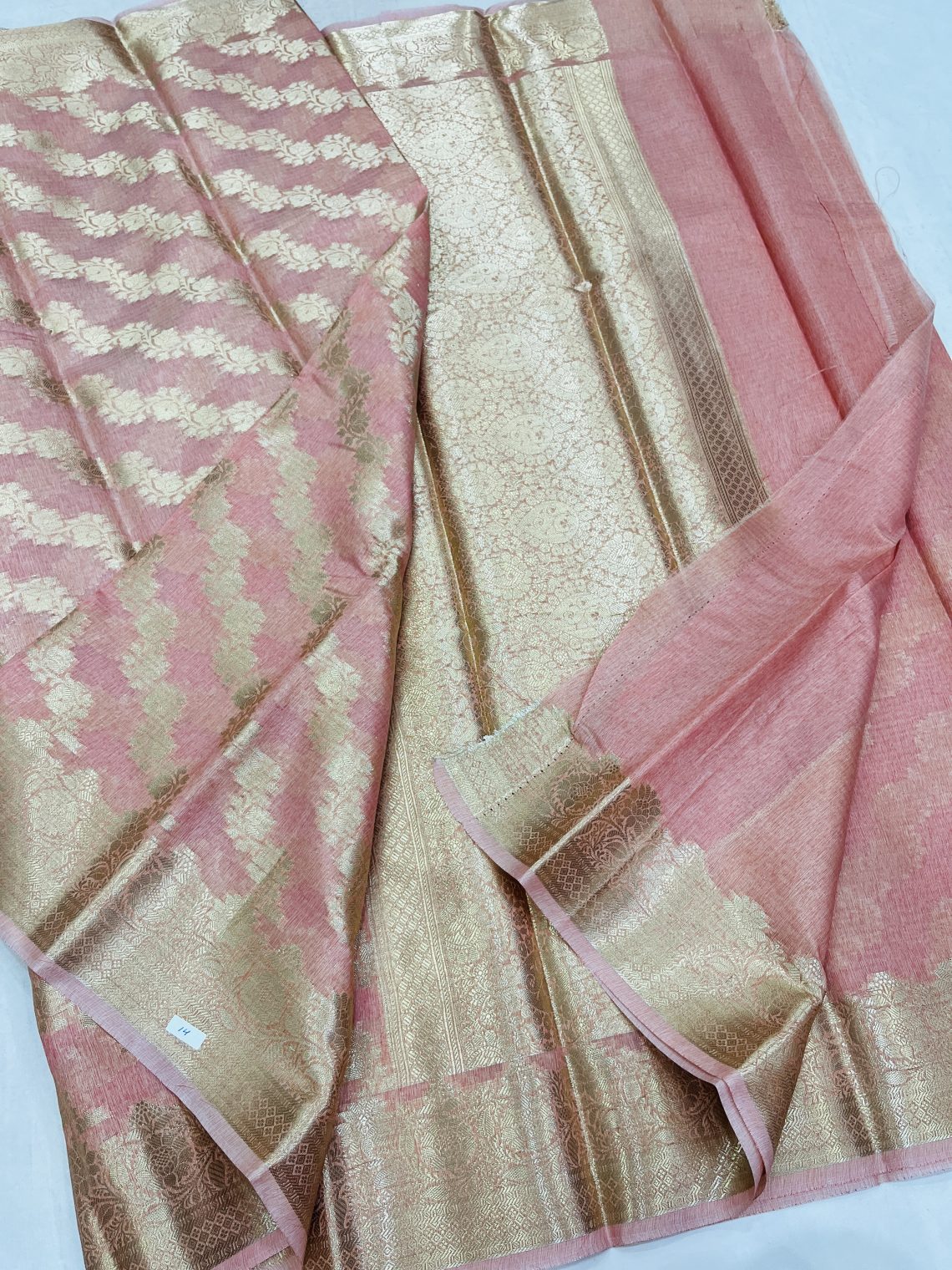 Party Wear Peach Cotton Saree