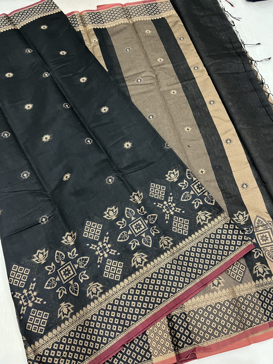 Thread Work Black Cotton Saree