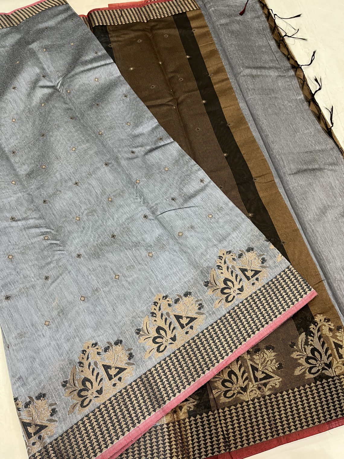 Thread Work Ash Cotton Saree